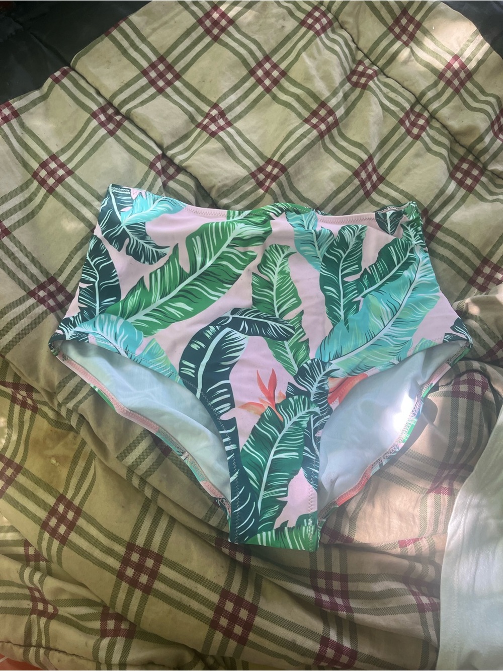 MARINA Pink Tropical Leaf High-Waist Bikini Bottoms